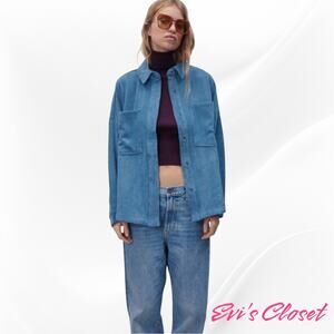 Zara Women's Blue Corduroy Oversized Jacket Shirt Shacket Sz XL.